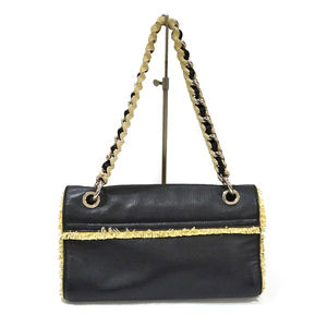 Chanel One Shoulder Black Straw Flap Bag